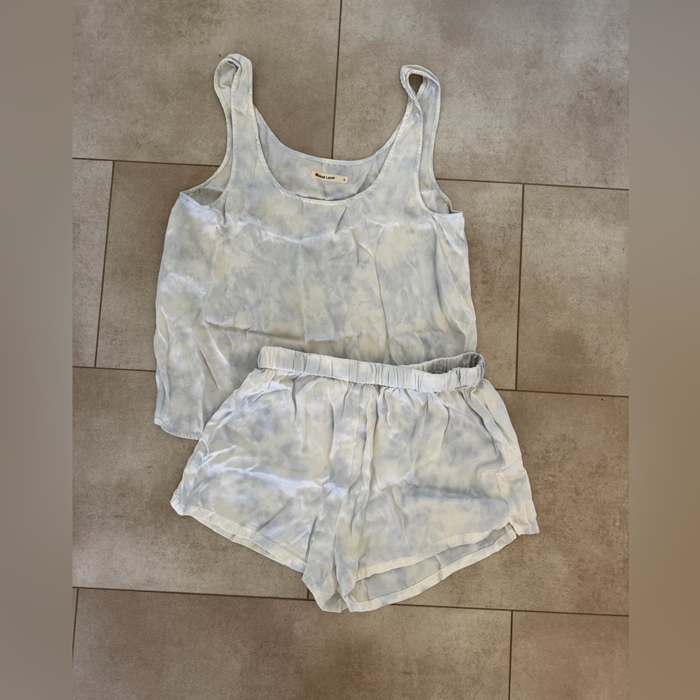Marine Layer Washable Silk Pale Blue Tie-Dye Pajama Tank & Shorts Set